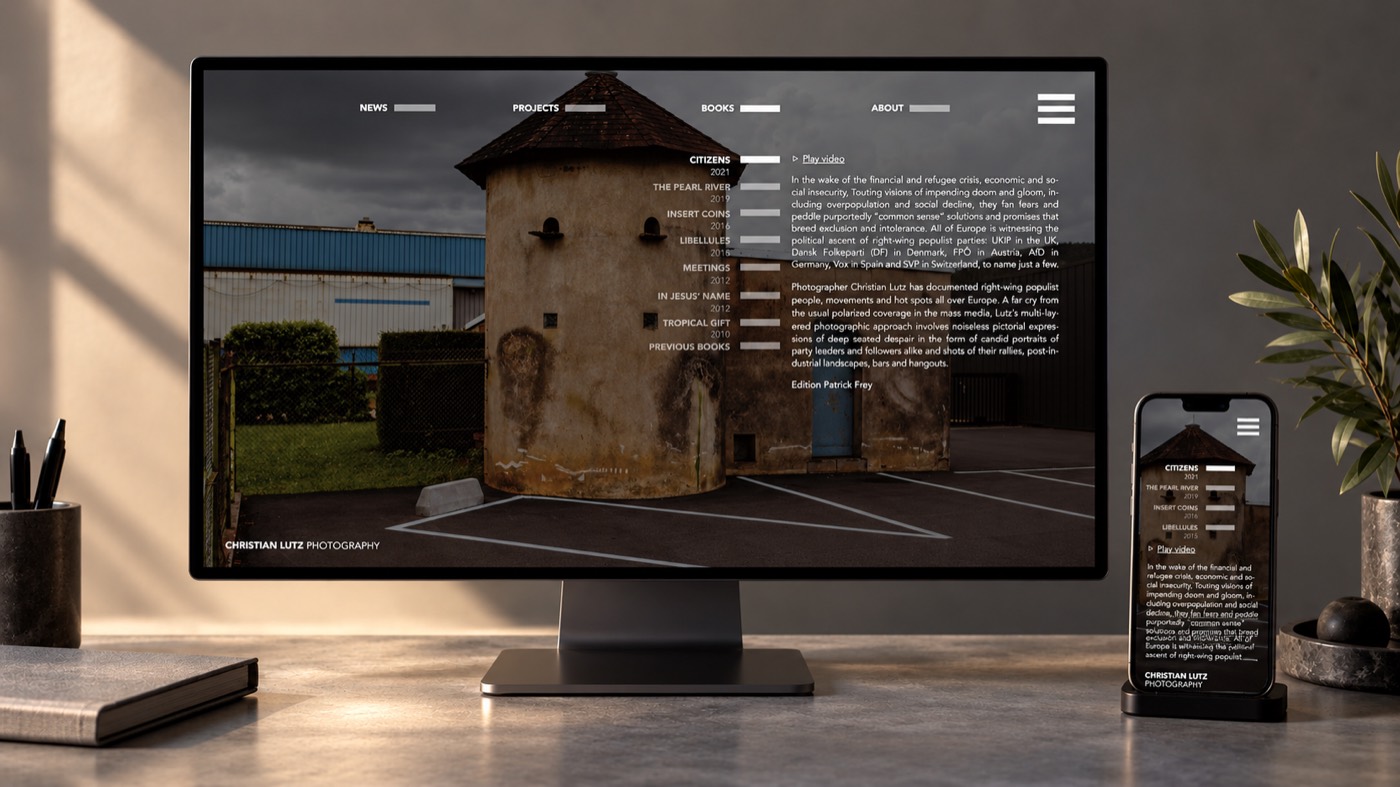 Portfolio de Christian Lutz et série Citizens présenté sur tablette et téléphone