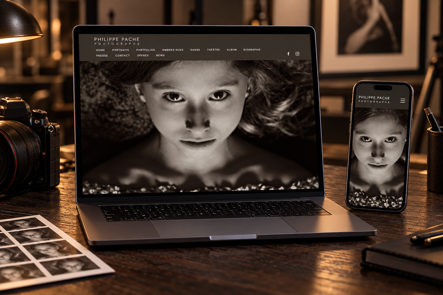 Site de Philippe Pache, photographe, présenté sur ordinateur et smartphone